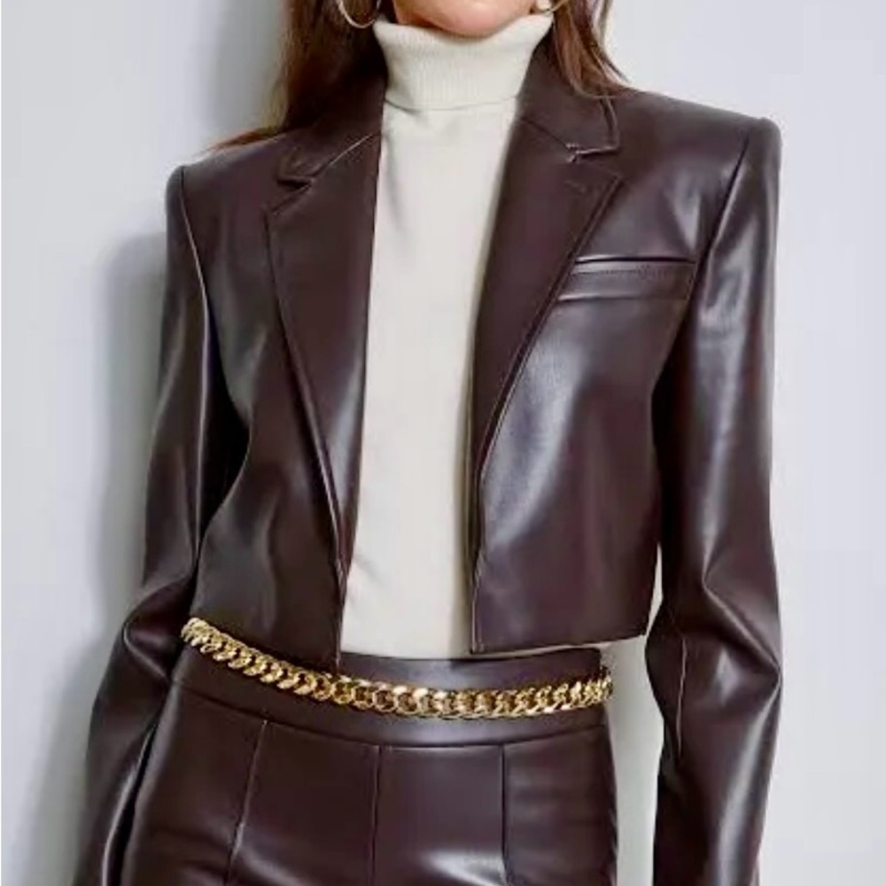 Elie Tahari Cropped Vegan Leather Jacket